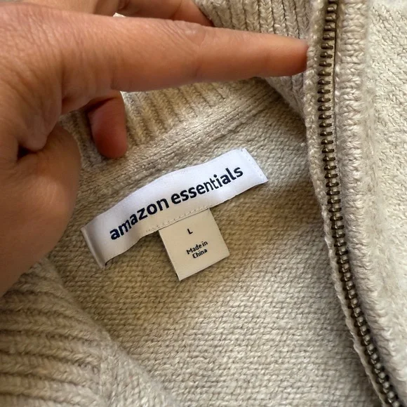 Amazon Essentials Men's Light Gray Zip-Up Sweater-Size L - Picture 2 of 10